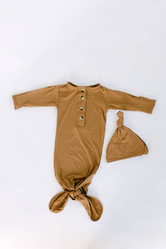 Knotted Baby Gown Set (Newborn - 3 mo.) - Camel Brown