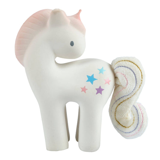 Cotton Candy Unicorn Natural Rubber Rattle w/Crinkle Tail